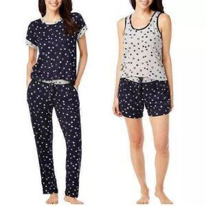 Lucky Brand 4pc Knit Pajama Set Navy Stars Sz M Dropped Shoulders Scoop Tank NWT